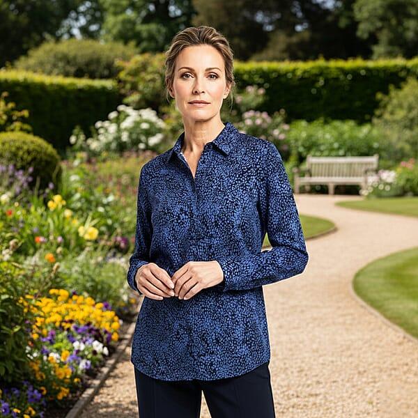 Closeout Casa Cabana Black Periwinkle Long Sleeve Blouse -L
