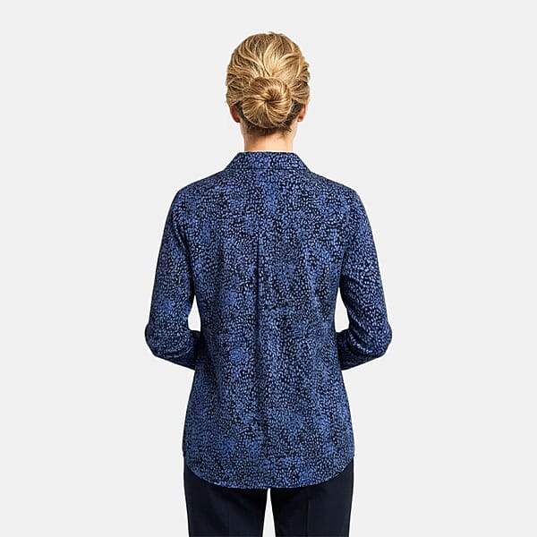 Closeout Casa Cabana Black Periwinkle Long Sleeve Blouse -L