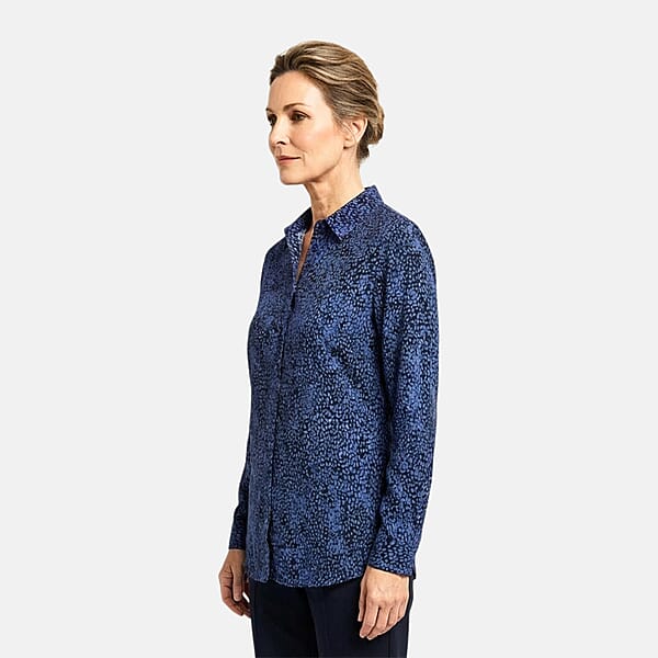 Closeout Casa Cabana Black Periwinkle Long Sleeve Blouse -L