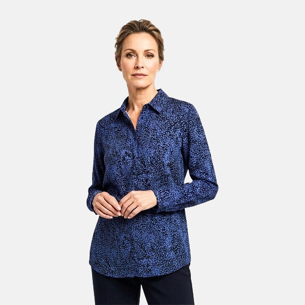 Closeout Casa Cabana Black Periwinkle Long Sleeve Blouse -L