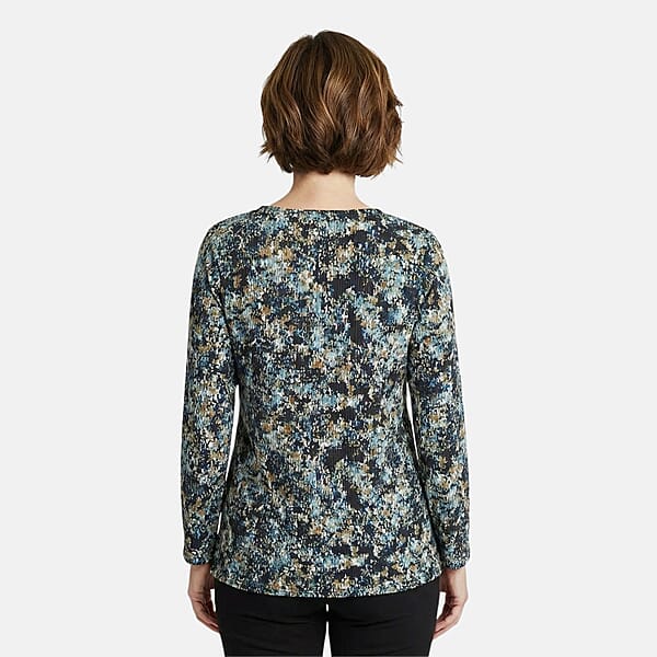 Closeout Christopher & Banks Blue Abstract Print Notch Neck Long Sleeve Tee - 1X