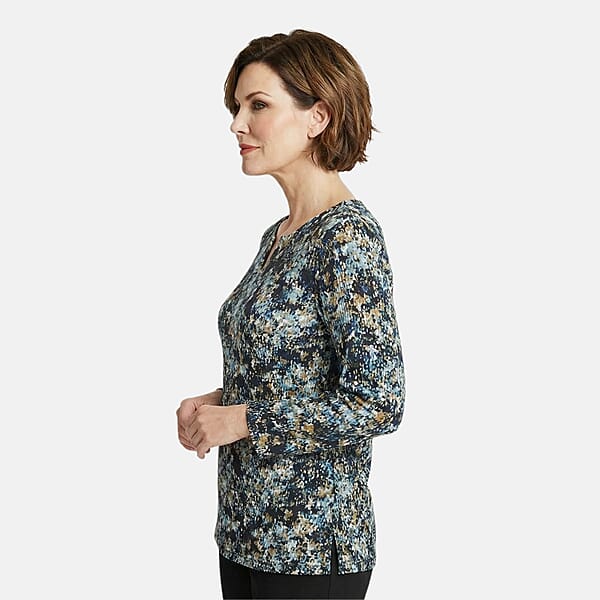 Closeout Christopher & Banks Blue Abstract Print Notch Neck Long Sleeve Tee - 1X