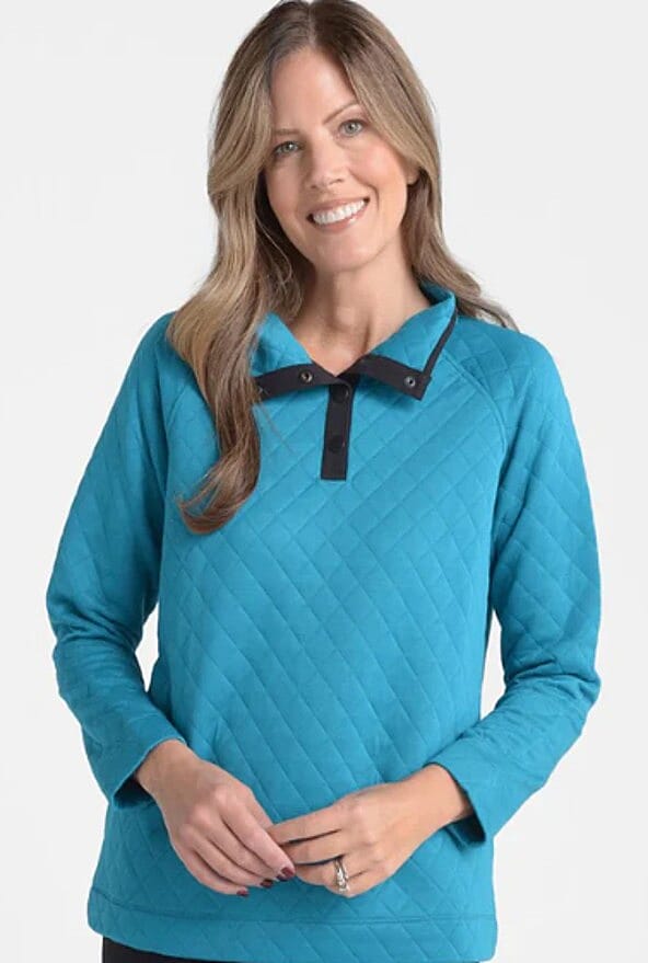 Closeout Christopher & Banks Blue Relaxed Restyled Quilted Mock Neck Top - XL