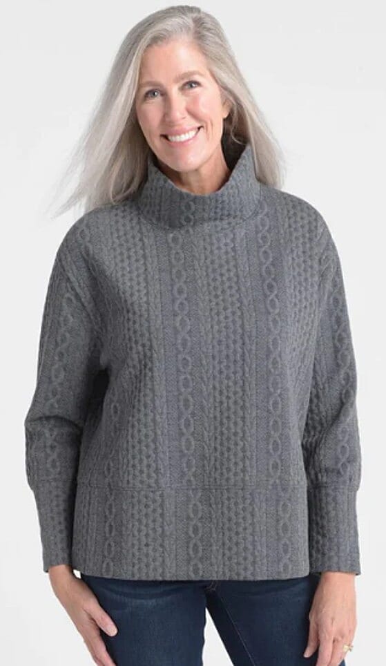 Closeout Christopher & Banks Charcoal Relaxed Restyled Cable Pattern Top - XL