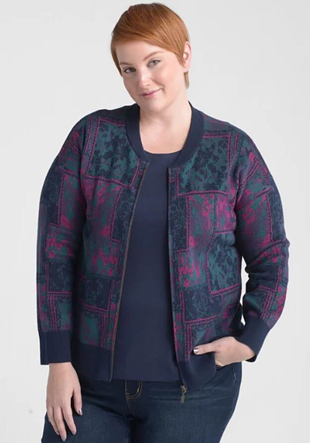 Closeout Christopher & Banks Multi Patchwork Zip Front Sweater - 2X