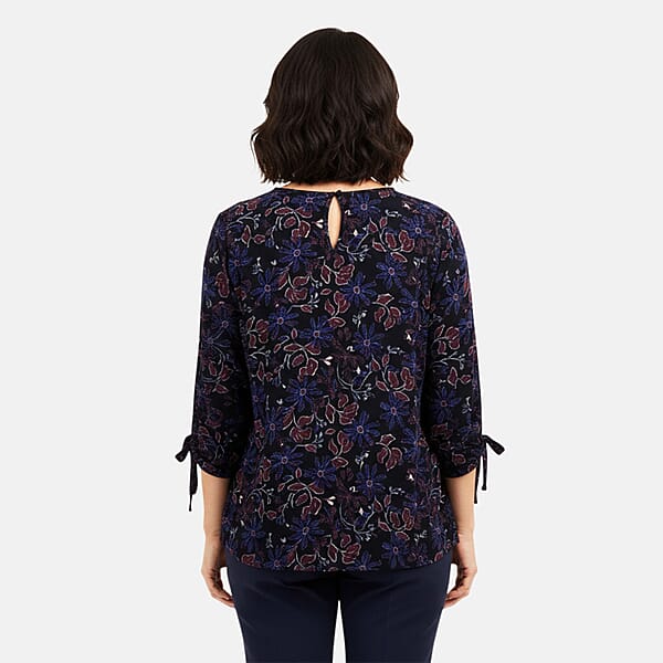 Closeout Christopher & Banks Navy Floral Printed Jewel Neck Long Sleeve Blouse - Large