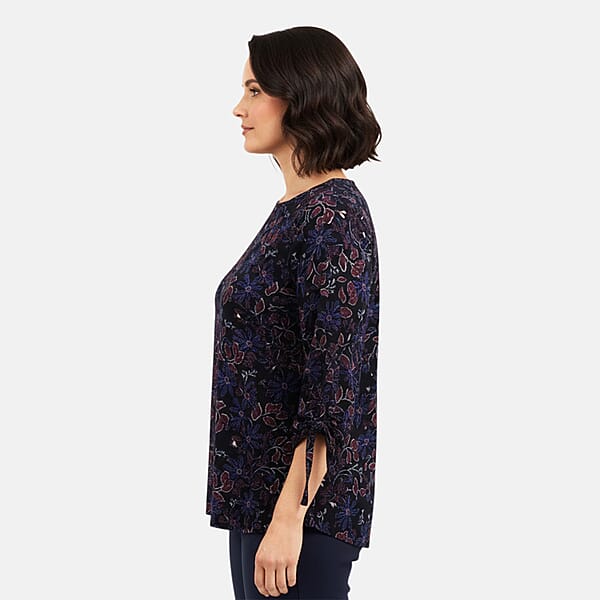 Closeout Christopher & Banks Navy Floral Printed Jewel Neck Long Sleeve Blouse - Large