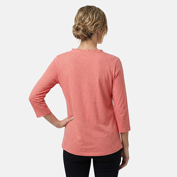 Closeout Christopher & Banks Pink Smocked Tie Neck 3/4 Sleeve Top - Medium