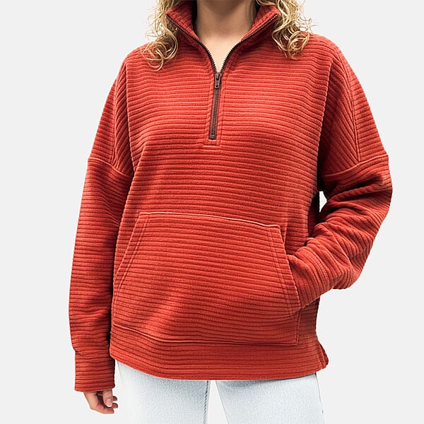 Closeout Christopher & Banks Red Knit Corduroy Half Zip Top - 2X
