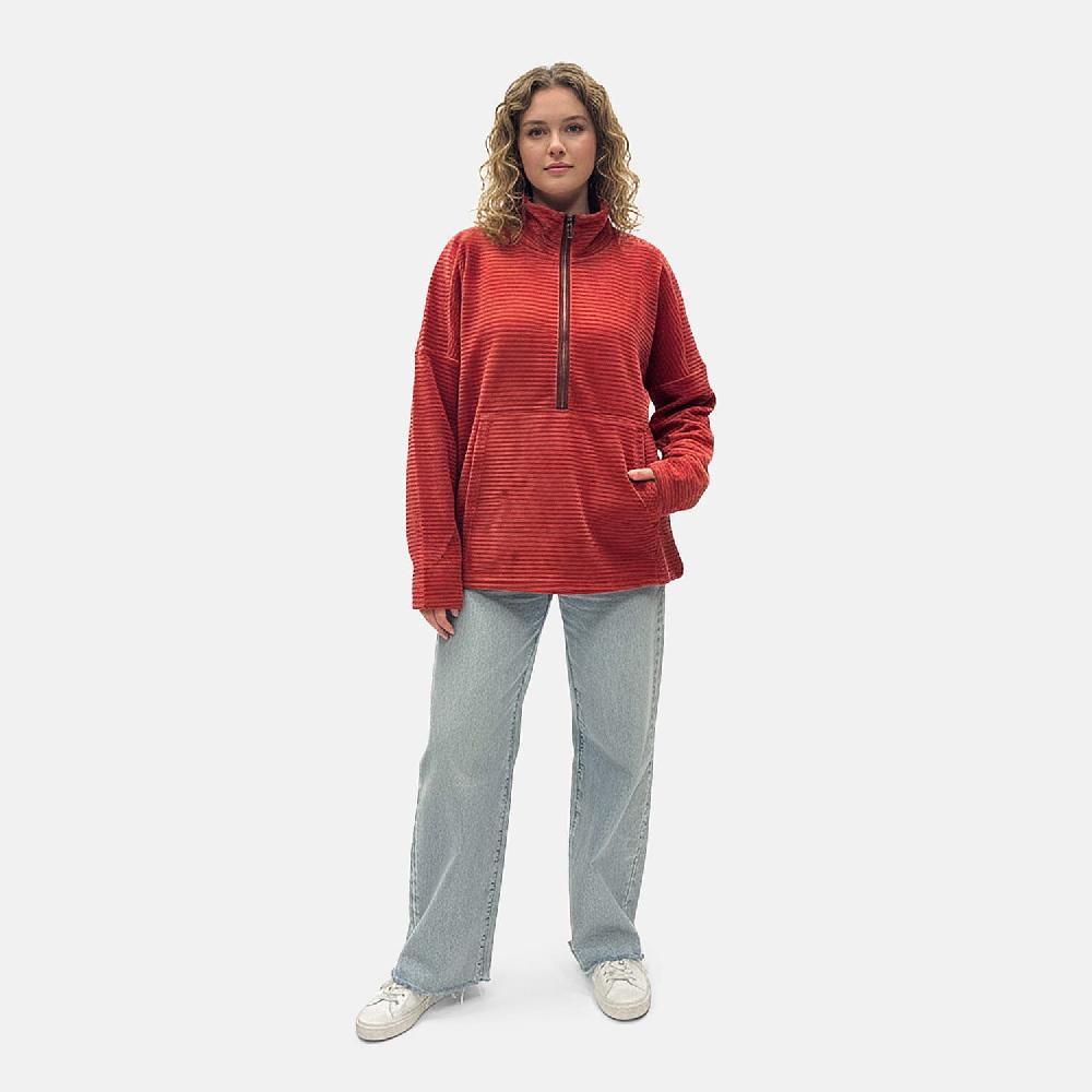 Closeout Christopher & Banks Red Knit Corduroy Half Zip Top - 2X