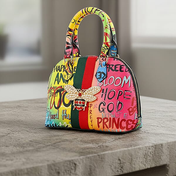 Closeout Chunma Multi Color Graffiti Bee Faux Leather Satchel Bag
