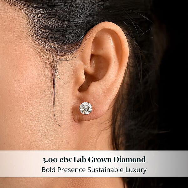 Closeout Deal Luxuriant Lab Grown Diamond SI 3.00 Ctw Solitaire Stud Earrings In 14K Yellow Gold