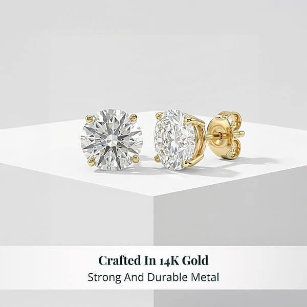 Closeout Deal Luxuriant Lab Grown Diamond SI 3.00 Ctw Solitaire Stud Earrings In 14K Yellow Gold