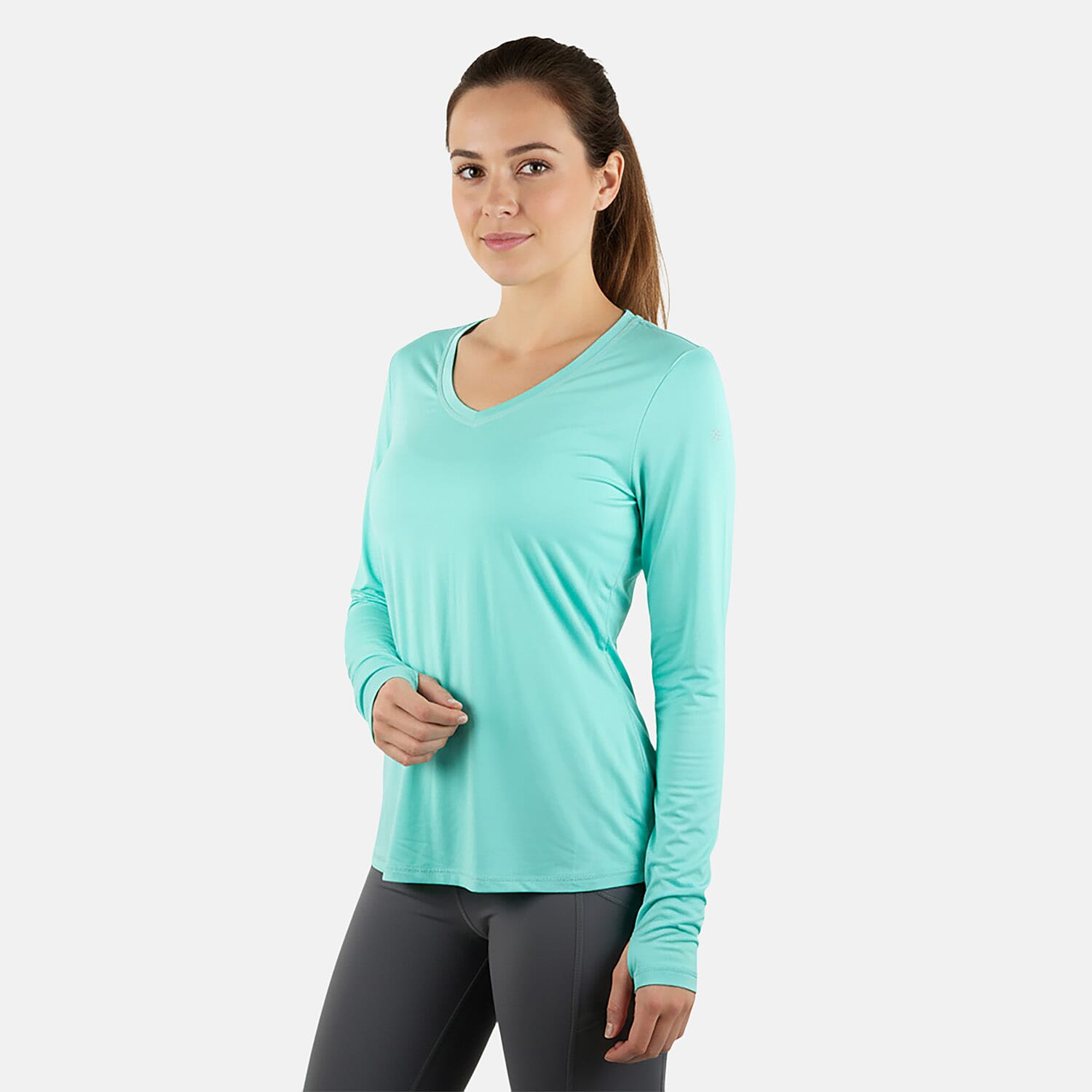 CLOSEOUT JONES NEW YORK Aquamarine Fitted Power Mesh Wicking Pullover Long Sleeve - L