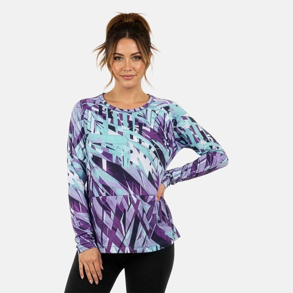 CLOSEOUT JONES NEW YORK Purple Palm Brushed Microfiber Long Sleeve With Kangaroo Pocket - L