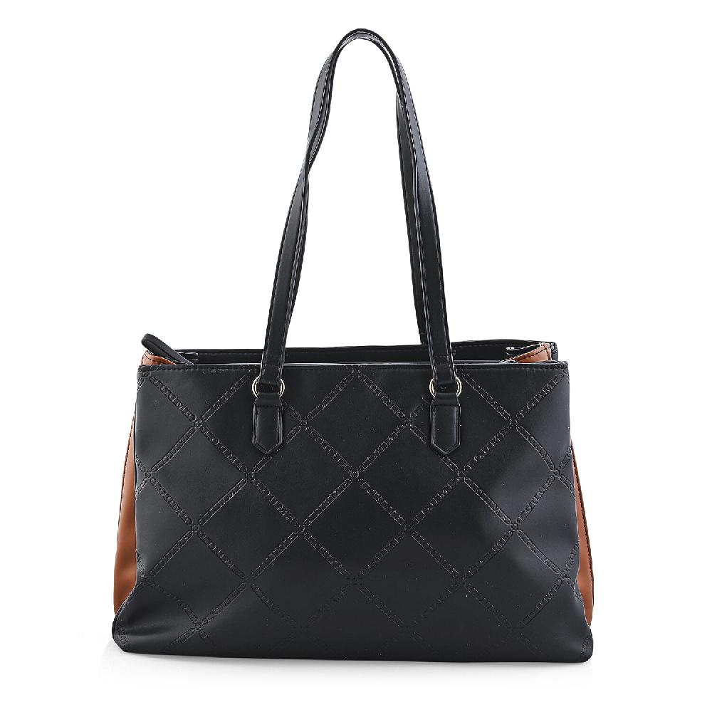 Closeout Loume Black Faux Leather Logo Tote Bag (16x6.6x11)