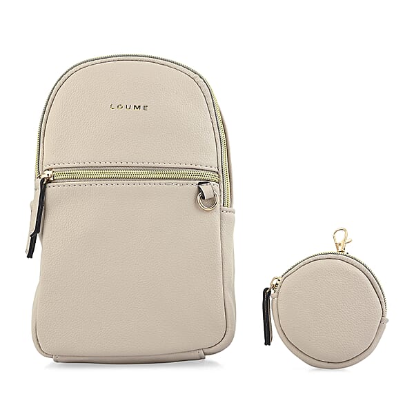 Closeout Loume Taupe Sling Bag With Detachable Pouch
