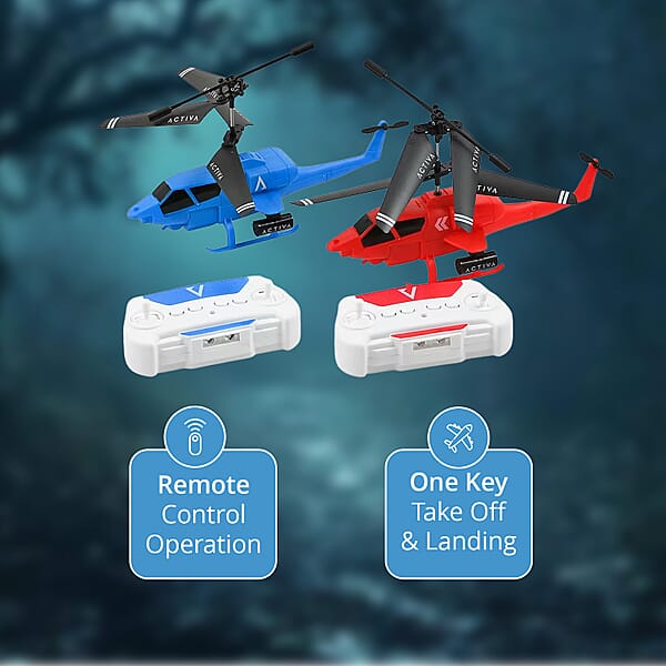 Closeout Set Of 2 Mini Helicopters With Remote Control – Blue & Red