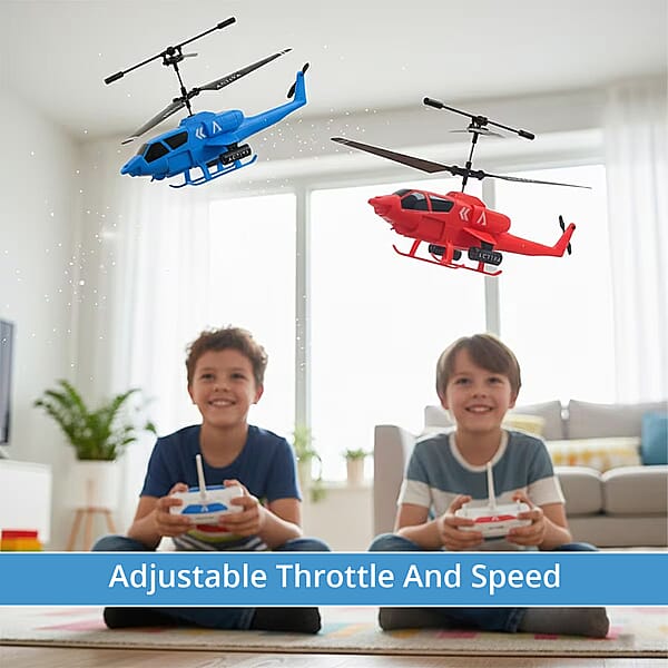 Closeout Set Of 2 Mini Helicopters With Remote Control – Blue & Red