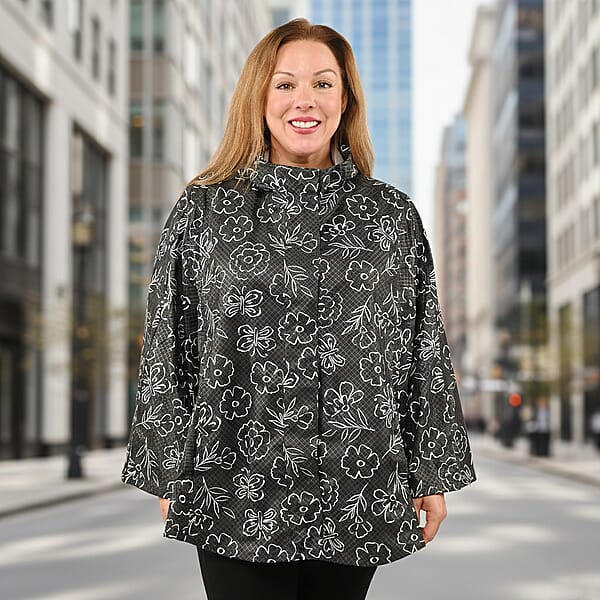 Closeout ShedRain GOGO Women's Raincoat Poncho - Black Floral Size S/M