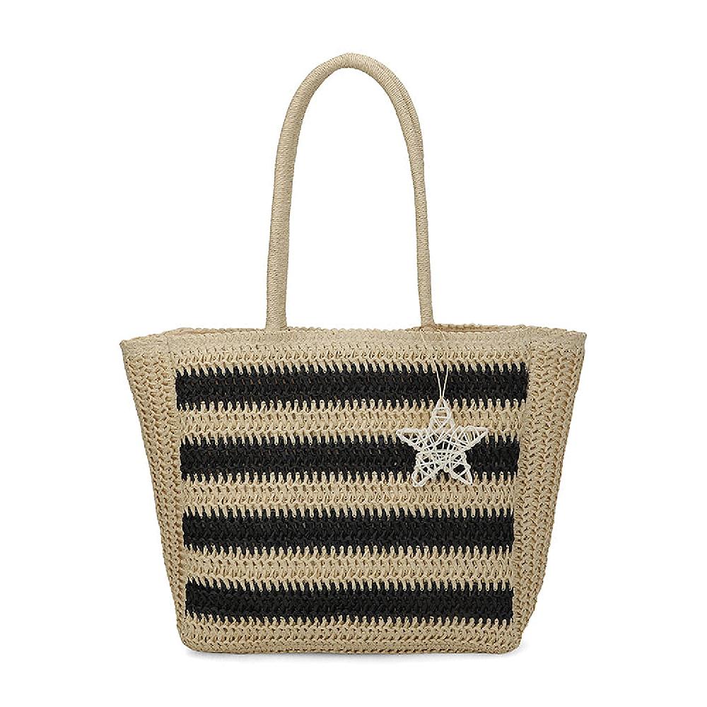 Closeout Vintage Havana Black Stripes Crochet Design Tote Bag