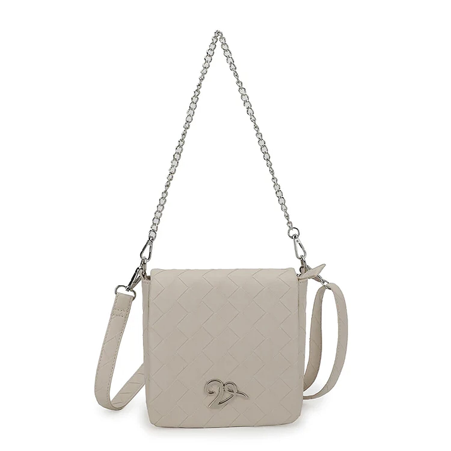 Closeout Vintage Havana White Faux Leather Crossbody Bag with Chain Shoulder Strap