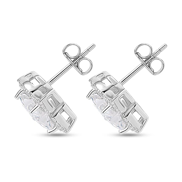 Clover Cut Moissanite 2.40 Ctw Royal Bloom Earrings In Rhodium Over Sterling Silver