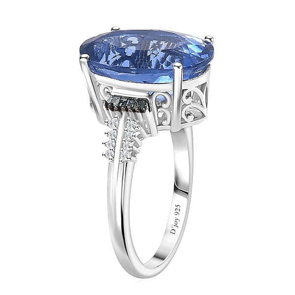 Color Change Fluorite (IR) Blue And White Diamond Ring In Rhodium Over Sterling Silver 11.35 Ctw
