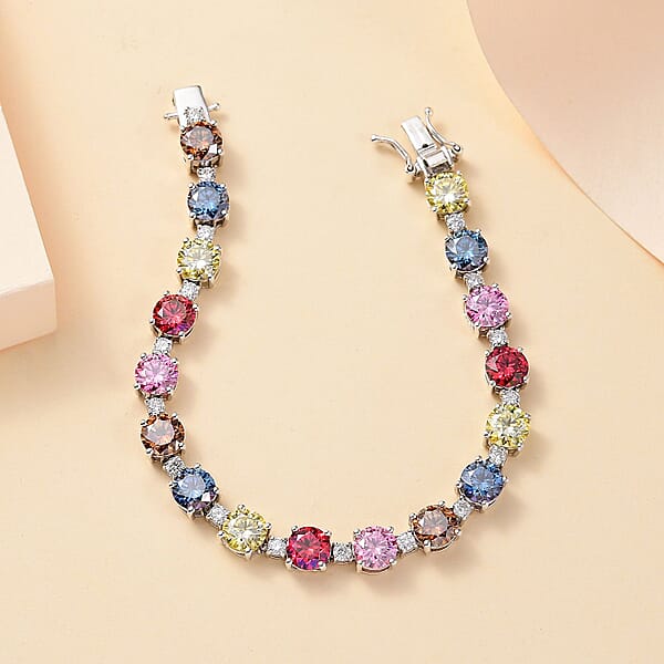 Colors Of Moissanite 21.00 Ctw Rainbow Radiance Bracelet In Rhodium Over Sterling Silver (8.00 In)