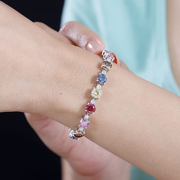 Colors Of Moissanite 21.00 Ctw Rainbow Radiance Bracelet In Rhodium Over Sterling Silver (8.00 In)