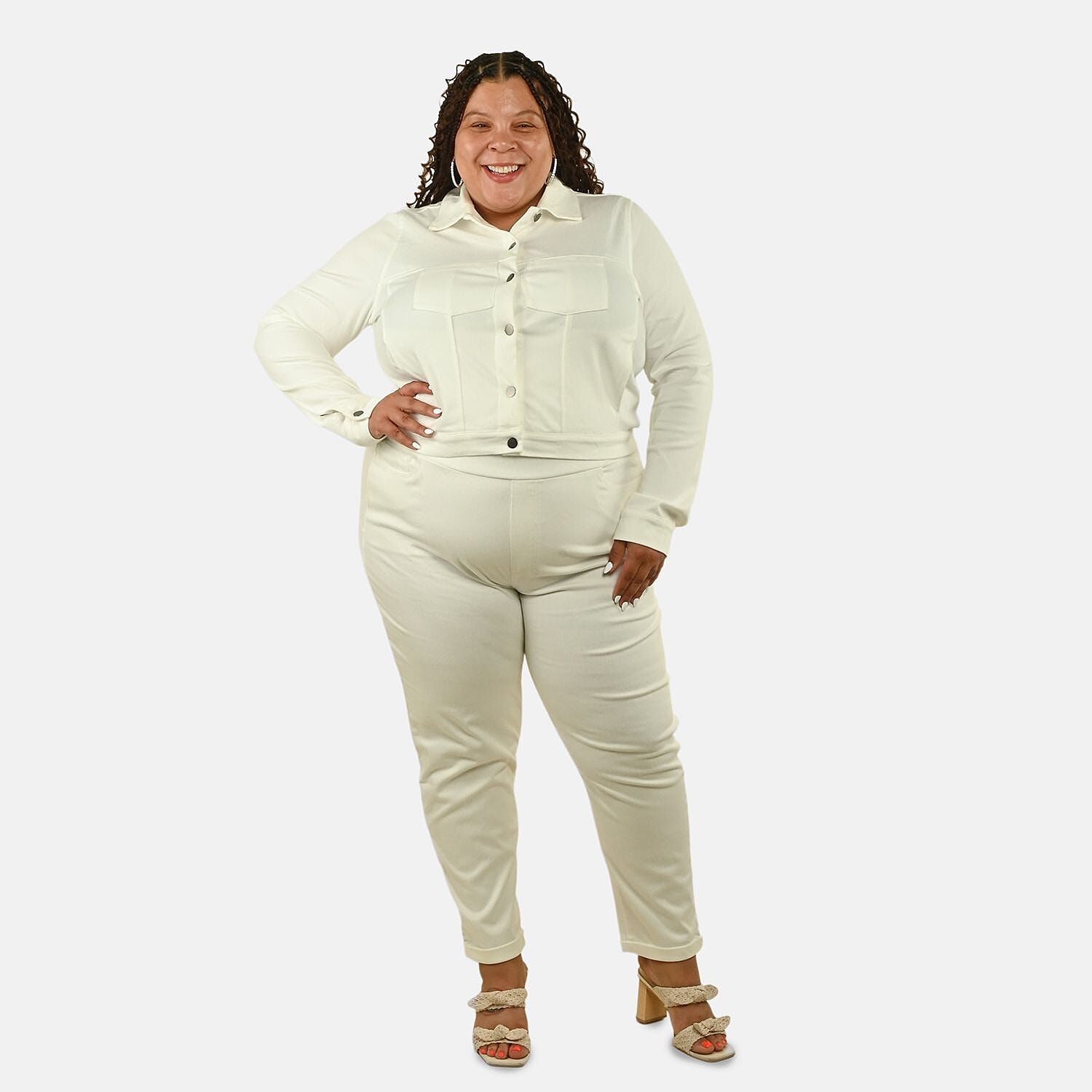 Comfort Oasis Coconut Milk Coconut Milk Knit Denim Jacket - L