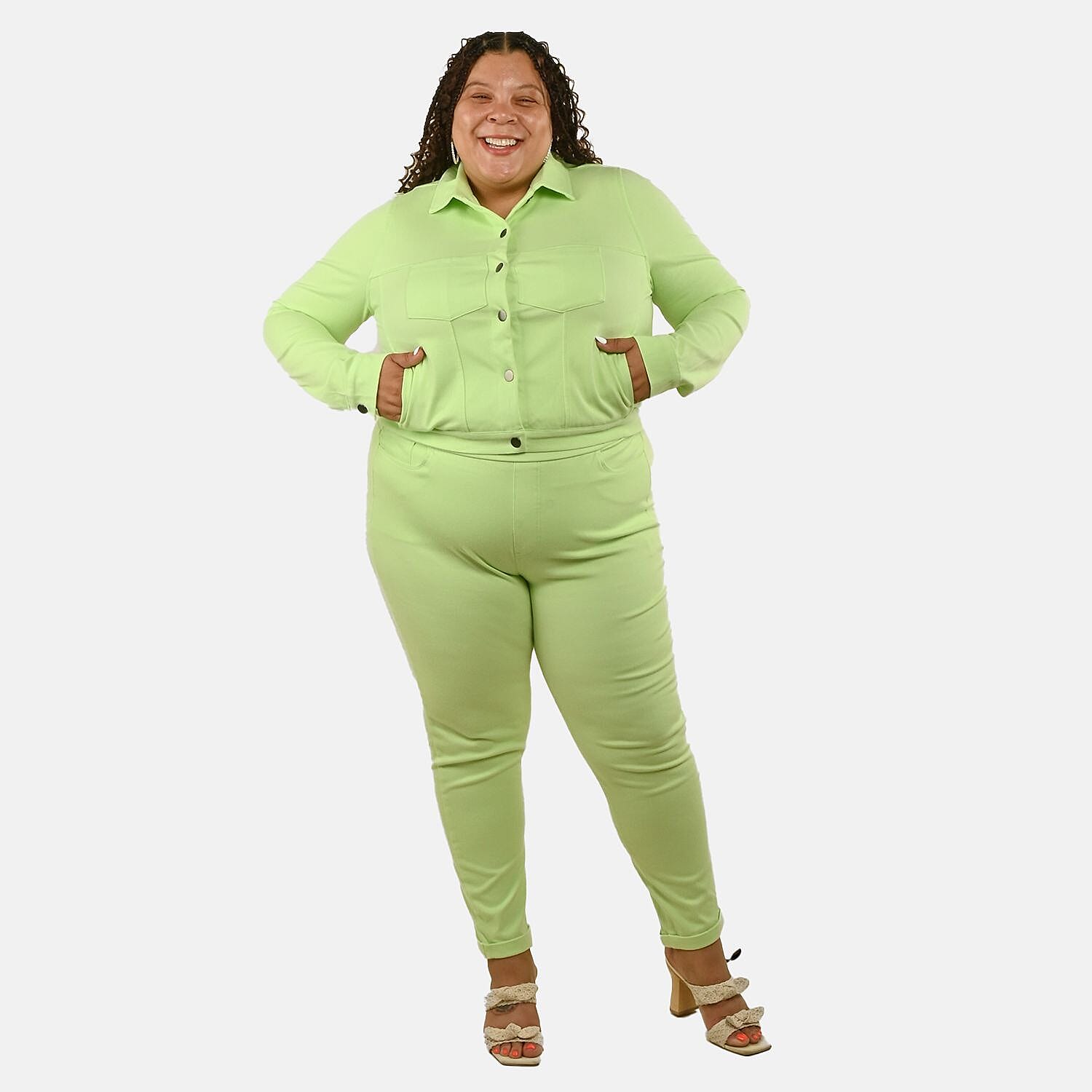 Comfort Oasis Paradise Green Cotton Blend Stretch Knit Jacket - XS