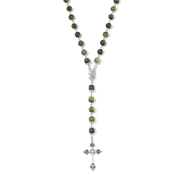 Connemara Marble 144.00 Ctw Beaded Cross Necklace In Silvertone 24 Inches