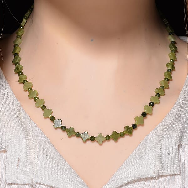 Connemara Marble 75.00 Ctw Beaded And Irish Clover Necklace In Goldtone 18-20 Inches