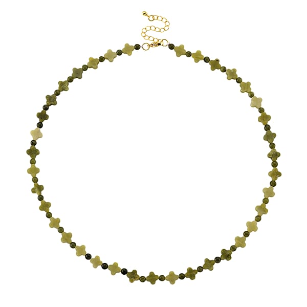 Connemara Marble 75.00 Ctw Beaded And Irish Clover Necklace In Goldtone 18-20 Inches