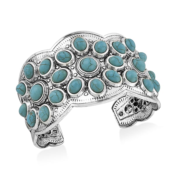 Constituted Blue Howlite 10.00 Ctw Cuff Bracelet In Silvertone (7.50 In)