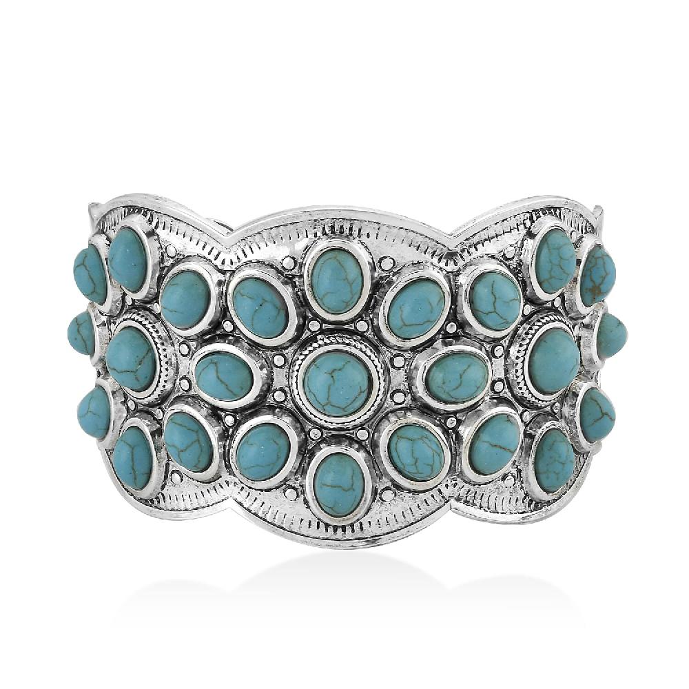 Constituted Blue Howlite 10.00 ctw Cuff Bracelet in Silvertone (7.50 In)