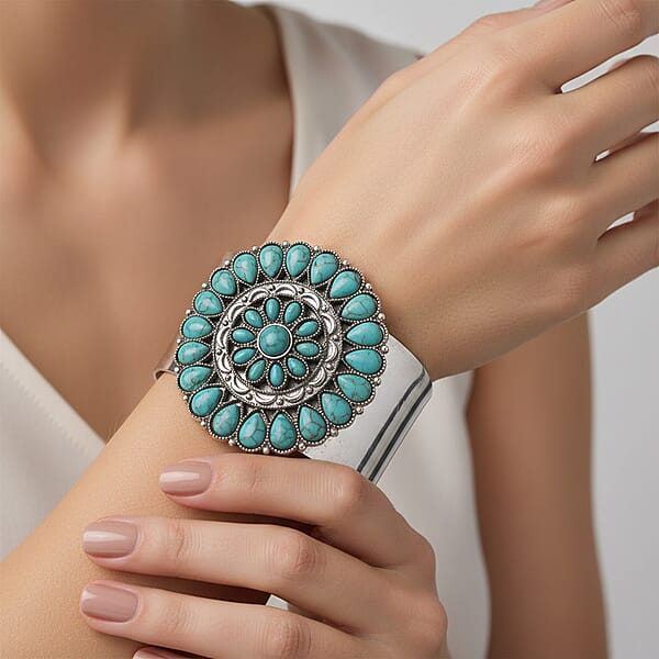 Constituted Blue Howlite 12.00 Ctw Cuff Bracelet In Silvertone (7.50 In)