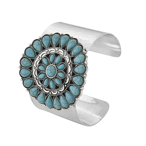 Constituted Blue Howlite 12.00 Ctw Cuff Bracelet In Silvertone (7.50 In)