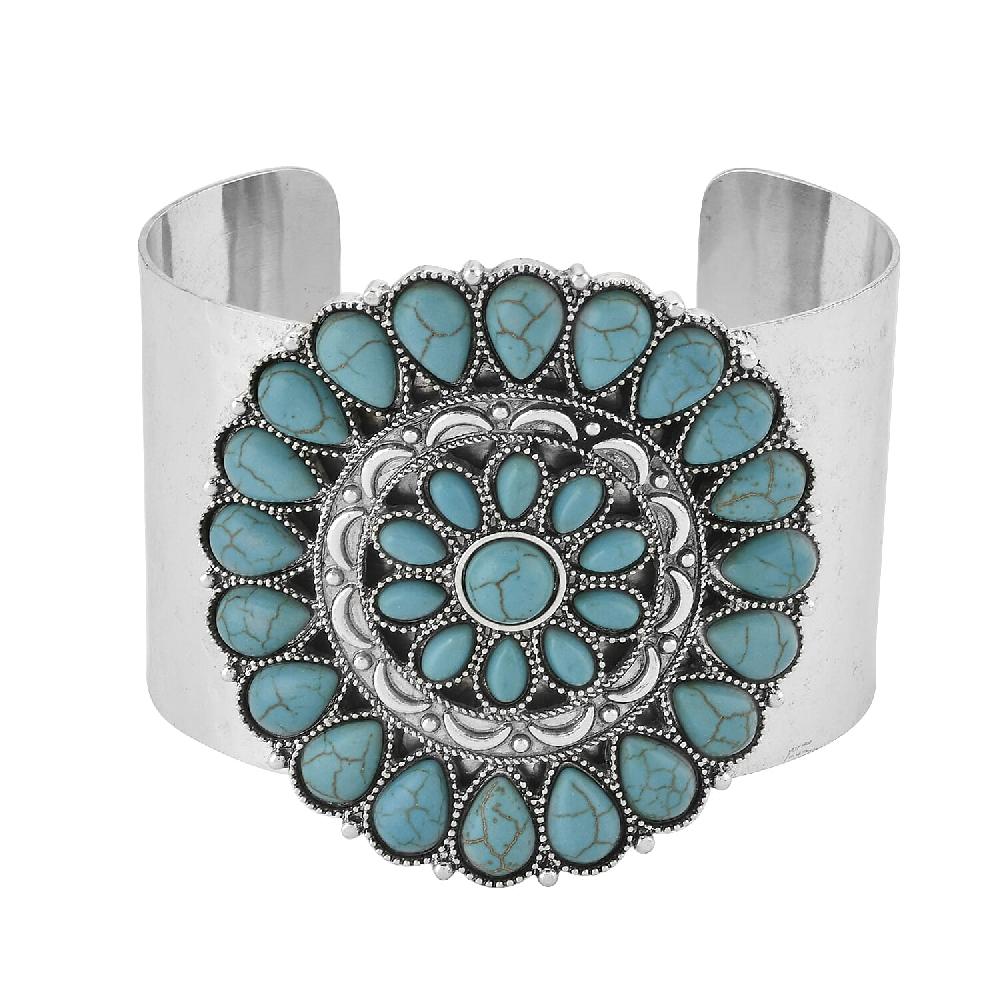 Constituted Blue Howlite 12.00 ctw Cuff Bracelet in Silvertone (7.50 In)