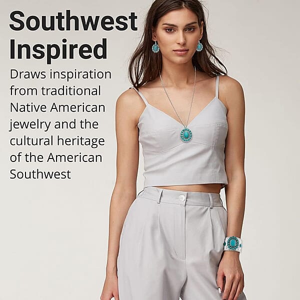 Constituted Blue Howlite 139.00 Ctw Floral Cuff Bracelet (7.50-8.50 In) Earrings And Pendant Necklace 26-30 Inches In Silvertone