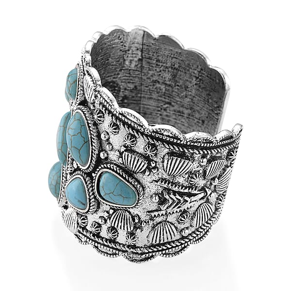 Constituted Blue Howlite 26.00 Ctw Southwestern Cuff Bracelet In Silvertone (7.25 In)