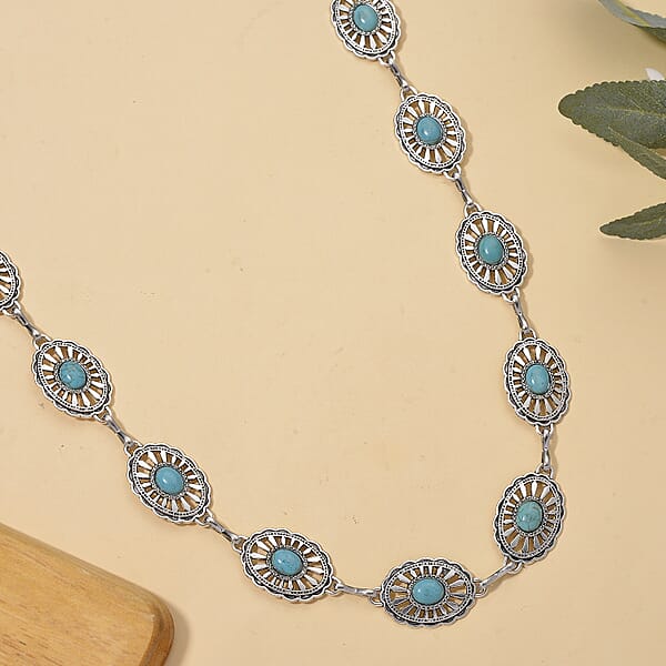 Constituted Blue Howlite 26.00 Ctw Southwestern Waist Chain In Silvertone 43 Inches