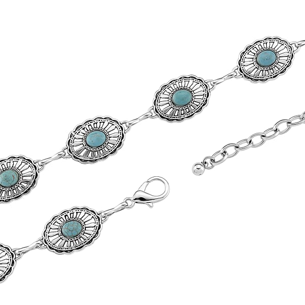 Constituted Blue Howlite 26.00 Ctw Southwestern Waist Chain In Silvertone 43 Inches