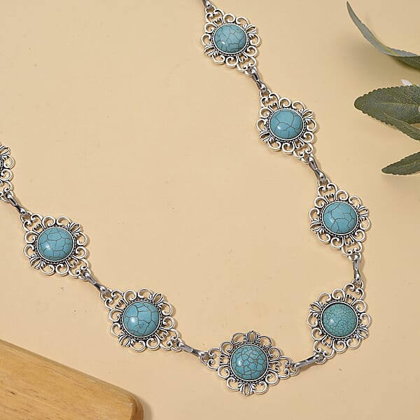 Constituted Blue Howlite 30.00 Ctw Southwestern Waist Chain In Silvertone 43 Inches