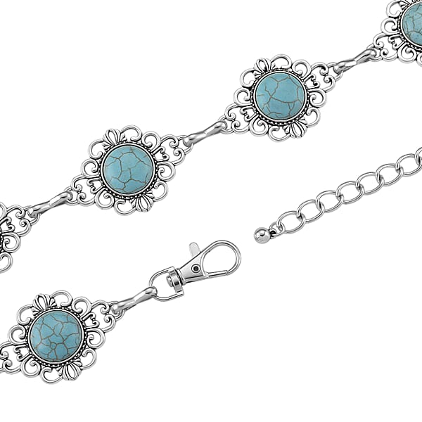 Constituted Blue Howlite 30.00 Ctw Southwestern Waist Chain In Silvertone 43 Inches