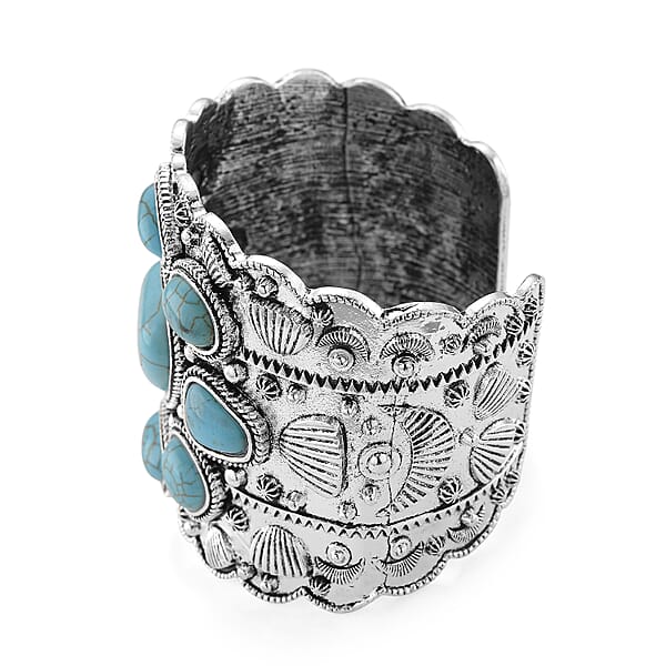 Constituted Blue Howlite 33.00 Ctw Southwestern Cuff Bracelet In Silvertone (7.25 In)