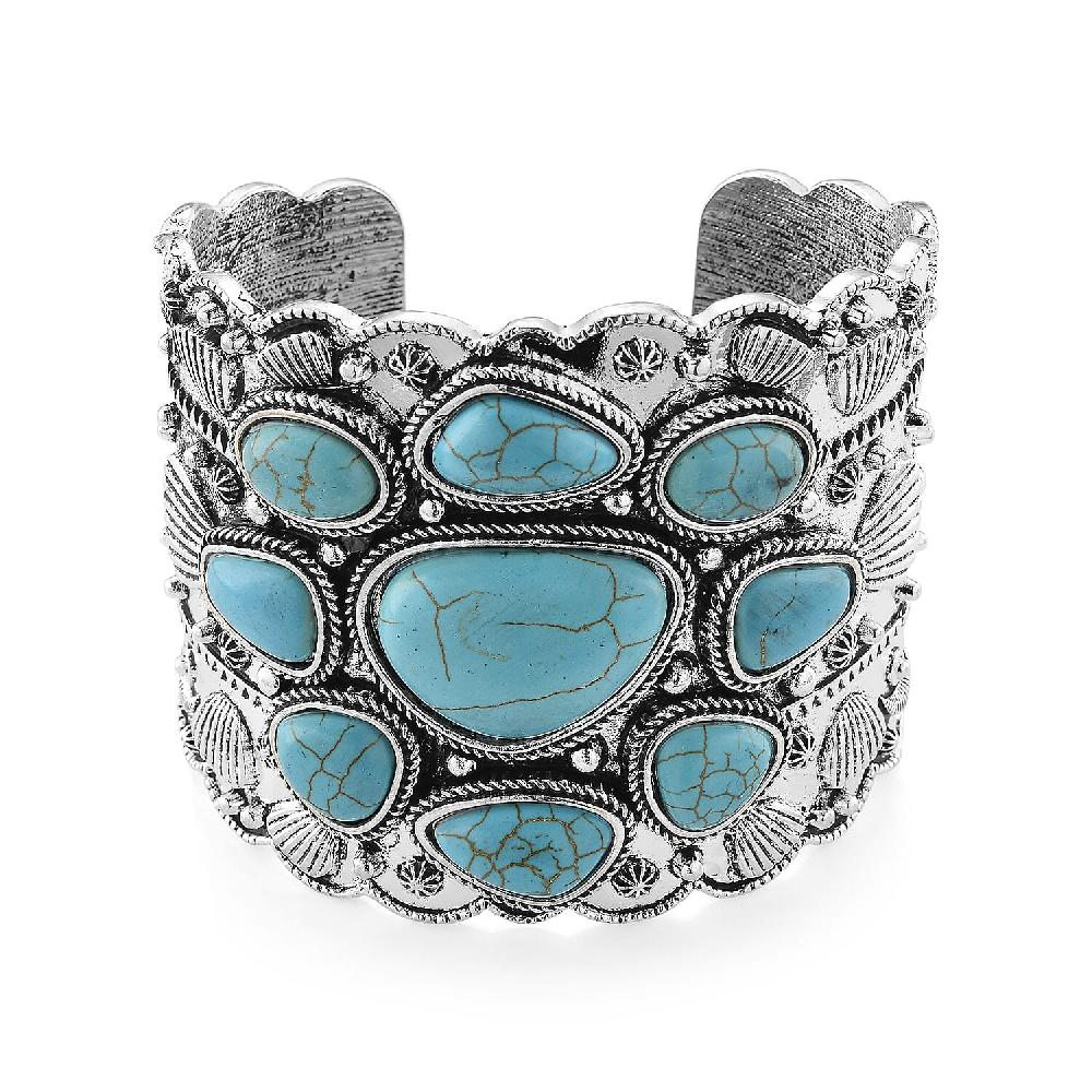 Constituted Blue Howlite 33.00 ctw Southwestern Cuff Bracelet in Silvertone (7.25 In)