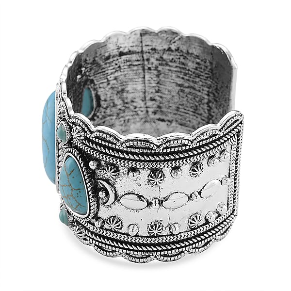 Constituted Blue Howlite 34.00 Ctw Southwestern Cuff Bracelet In Silvertone (7.25 In)