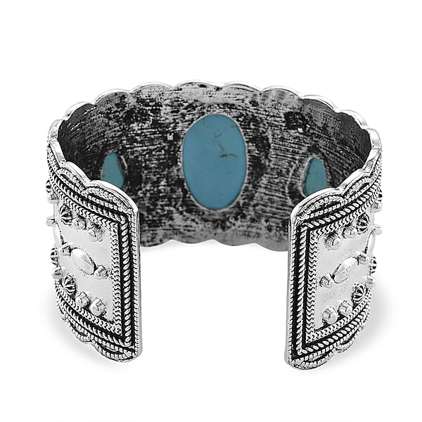 Constituted Blue Howlite 34.00 Ctw Southwestern Cuff Bracelet In Silvertone (7.25 In)